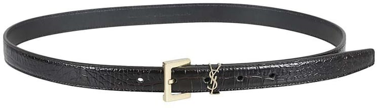 Saint Laurent Narrow Crocodile-Textured Calfskin Belt