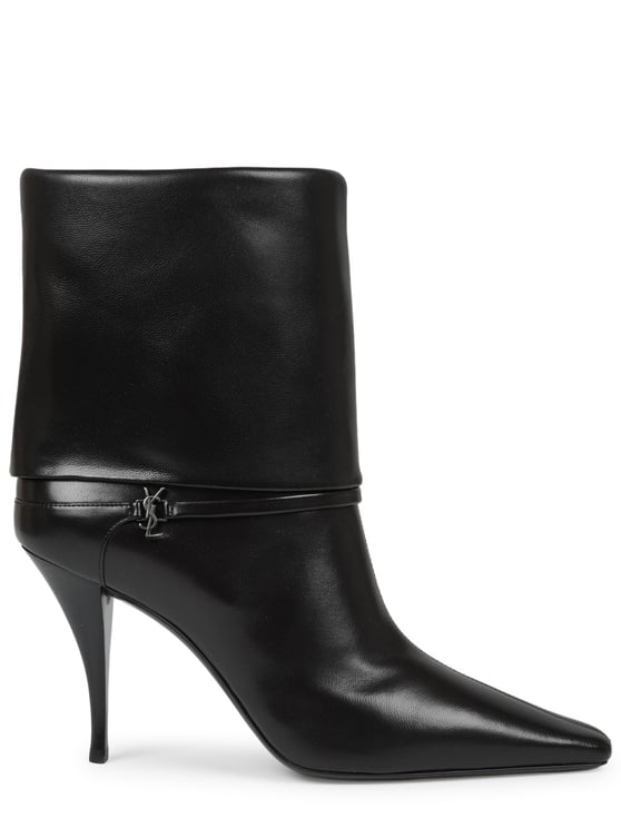 Saint Laurent Pointed Toe Black Ankle Boots With Sculpted Cuff