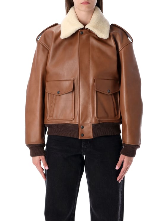 Saint Laurent Aviateur Brown Shearling Leather Bomber