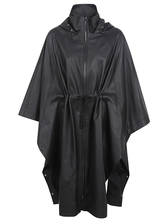 Salomon Black Lamb Leather Jacket with Adjustable Hood and Flowing Sleeves