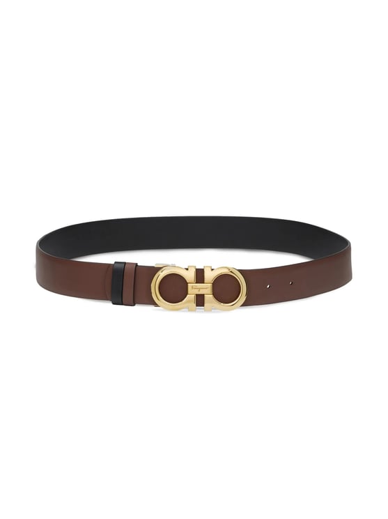 Salvatore Ferragamo Brown Leather Gancini Reversible Belt