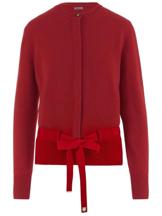 Salvatore Ferragamo Cashmere Cardigan with Hidden Button Closure and Grosgrain Belt