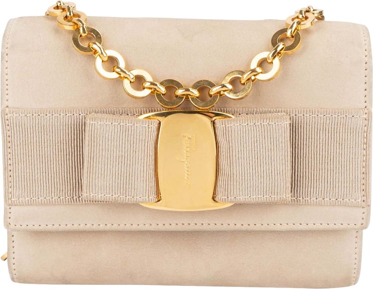 Salvatore Ferragamo Salvatore Ferragamo Suede Vara Bow Mini Chain Crossbody Bag