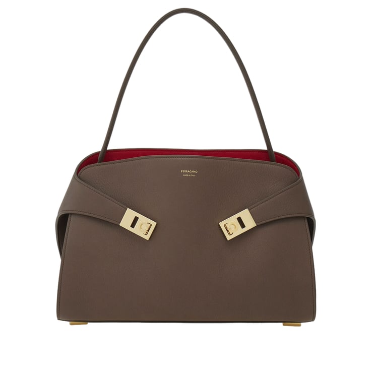 Salvatore Ferragamo Structured Top Handle Leather Bag with Gold-Tone Accents