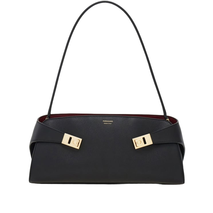 Salvatore Ferragamo Embossed Leather Shoulder Bag with Gancini Buckle Closure