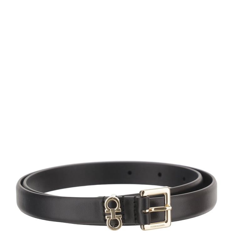Salvatore Ferragamo Black Double Hook Leather Belt
