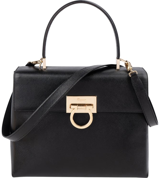 Salvatore Ferragamo Salvatore Ferragamo Black Leather Margot Top Handle Handbag