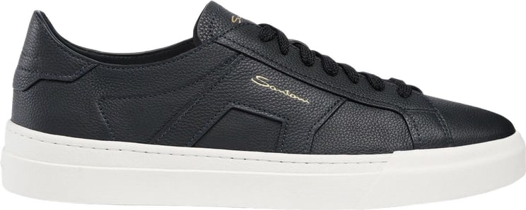 Santoni Low-Top Black Leather Sneakers With Gold Accents