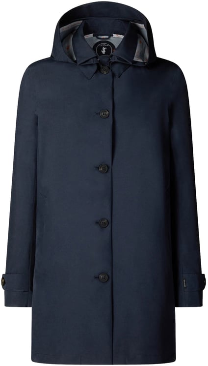 Save the Duck Navy Blue April Hooded Single Breasted Coat