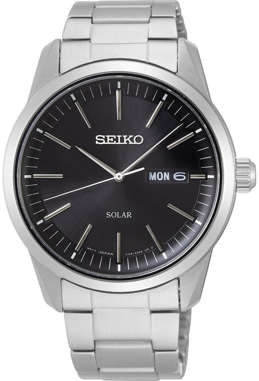 Seiko HEREN SOLAR SS BRACELET ZWART 100M WR SNE527P1