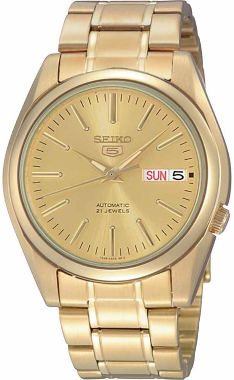 Seiko Seiko Horloge SNKL48K1 Seiko 5 Staal met Geelgouden Plating  Automaat met Geelgouden Wijzerplaat 37mm