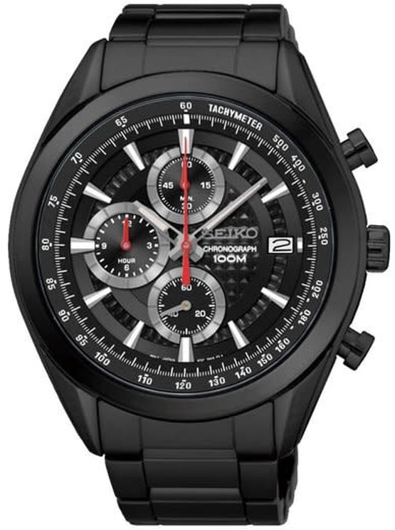 Seiko Seiko Horloge SSB179P1 Staal met Zwarte Coating Quartz Chronograaf 100m Waterdicht met Zwarte Wijzerplaat 45mm