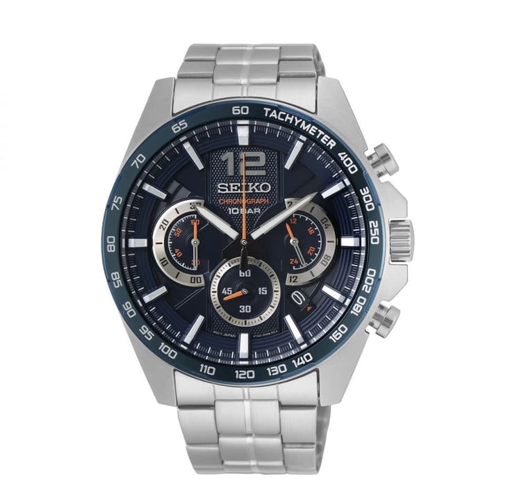 Seiko Seiko Horloge SSB345P1 Staal Quartz Chronograaf 100m Waterdicht Met Blauwe Wijzerplaat 44mm
