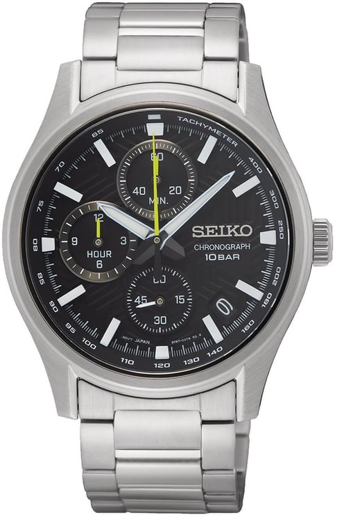 Seiko Seiko Horloge SSB419P1 Staal Quartz Chronograaf Saffierglas 100m Waterdicht met Zwarte Wijzerplaat 43mm