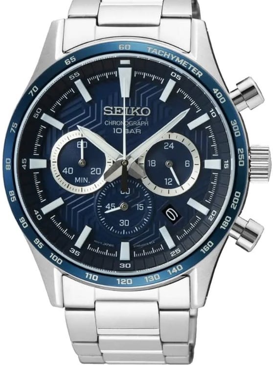 Seiko Seiko Horloge SSB445P1 Staal Chronogaaf Saffierglas Blauwe Wijzerplaat met Stalen Band 41.5mm