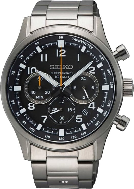 Seiko Seiko Horloge SSB447P1 Staal Quartz Chronograaf met Zwarte Wijzerplaat 43mm