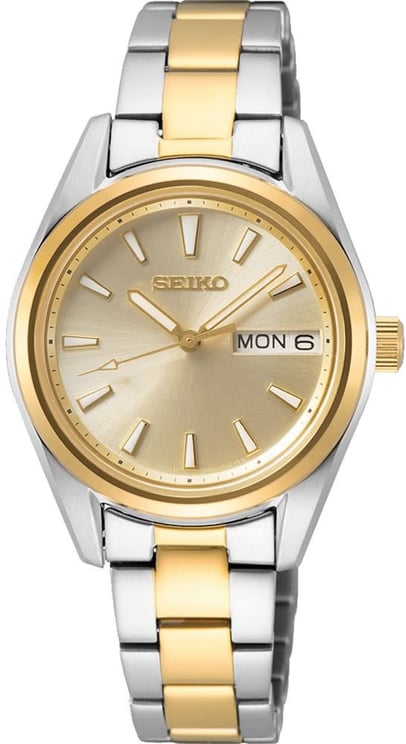 Seiko Seiko Horloge SRZ532P1 Staal Bi-color Quartz met Diamonds en MOP Wijzerplaat Saffierglas