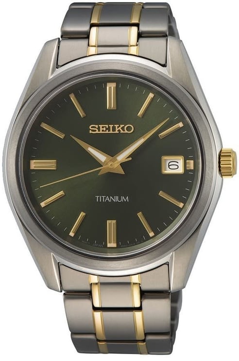 Seiko HEREN NEW LINK TITANIUM BICOLOUR BRACELET GROEN 100M WR SUR377P1