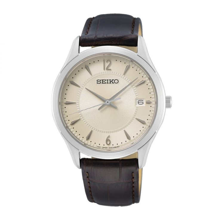 Seiko HEREN SS BRUIN LEER CREME 100M WR SUR421P1