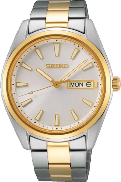Seiko Seiko Horloge SUR446P1 Staal Bi-color Quartz Saffierglas 100m Waterdicht met Zilvere Wijzerplaat 40mm