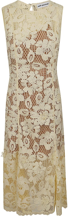 Self-Portrait SELF-PORTRAIT YELLOW CROCHET LACE MIDI DRESS