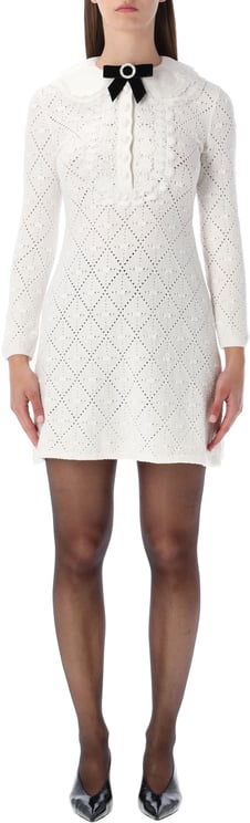 Self-Portrait Self-Portrait white lace knit mini dress with removable bow