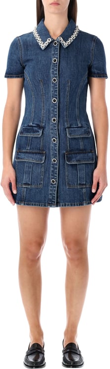 Self-Portrait Self-Portrait denim mini dress with crystal-embellished collar
