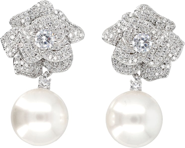 Self-Portrait Mini Crystal Flower Pearl Earrings Argento