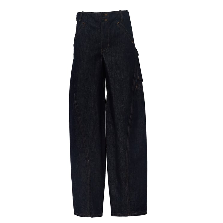Self-Portrait Indigo Denim Cargo Jeans with Barrel Cut and Multi-Pocket Design