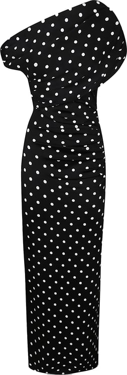 Self-Portrait Polka Dot Draped Knit Midi Dress Black