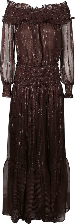 Self-Portrait Georgette Long Dress Brown