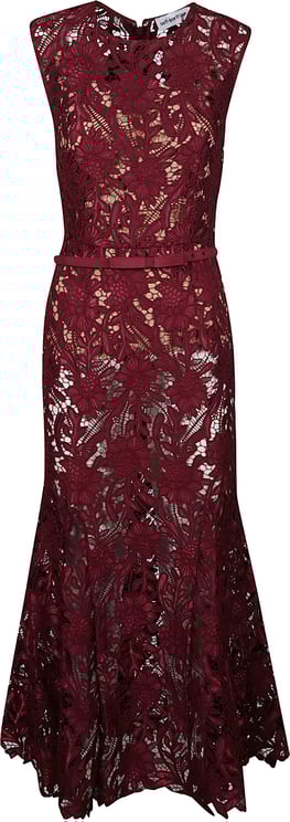 Self-Portrait Guipure Lace Midi Dress Red