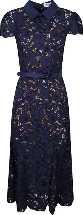 Self-Portrait Guipure Lace Midi Dress Blue