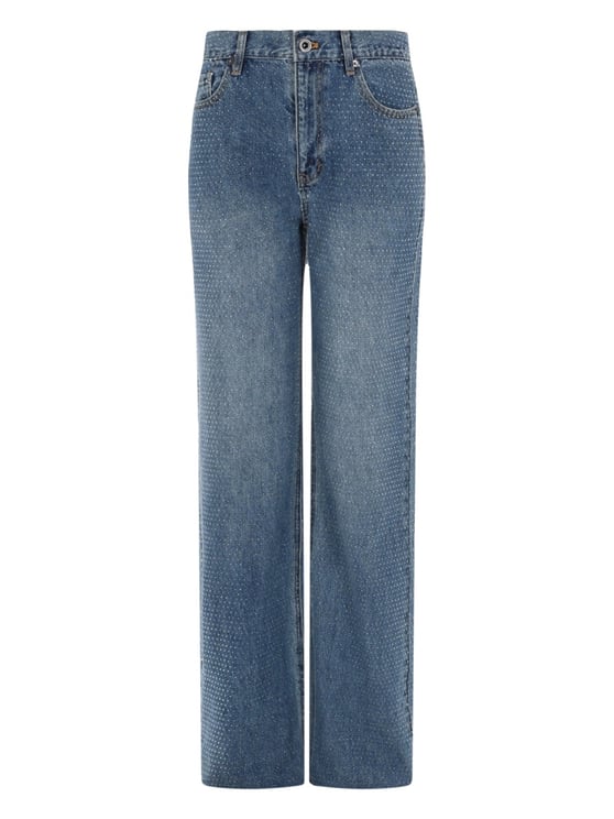 Self-Portrait Denim Rhinestone Straight-Leg Jeans