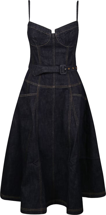 Self-Portrait Denim Flared Midi Dress Blue