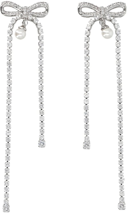 Self-Portrait Crystal Perl Bow Earrings Long Argento