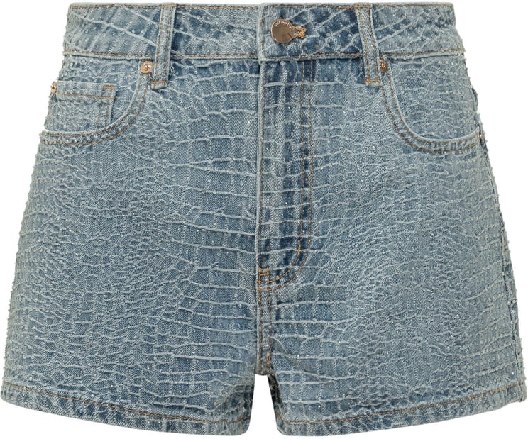 Self-Portrait Shorts in Denim con Texture Effetto Croco