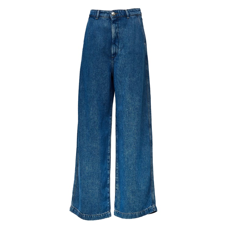 Sportmax Wide-Leg Denim Jeans with Vintage Wash and Tobacco Stitching