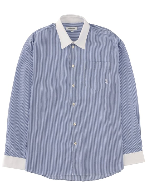 Sporty & Rich Blue Logo Striped Cotton Shirt