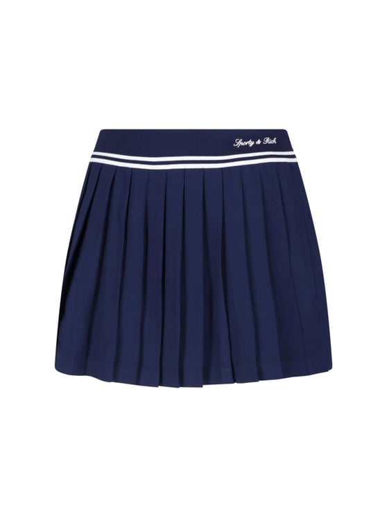 Sporty & Rich Pleated Skirt with Structured Waistband and Embroidered Details