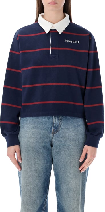 Sporty & Rich Serif Logo Rugby Polo Dark Navy Merlot