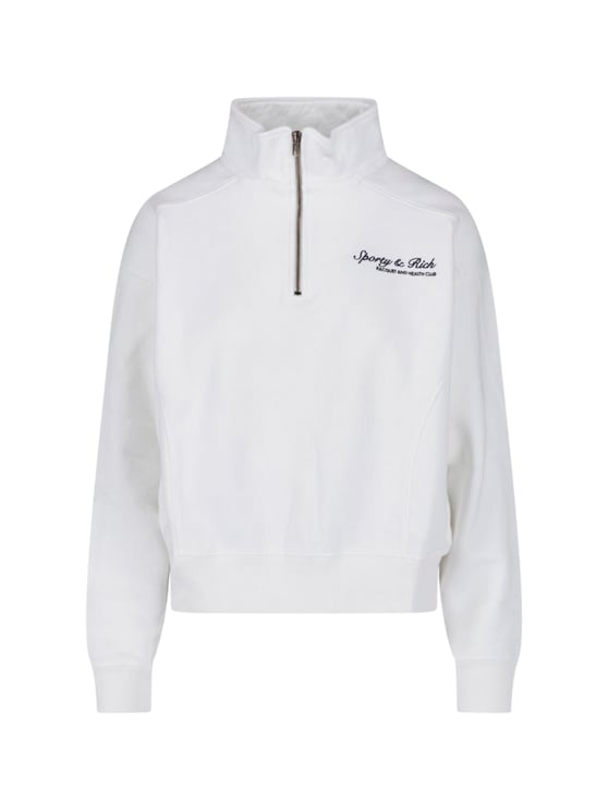 Sporty & Rich Cropped Sweater with High Collar and Embroidered Logo