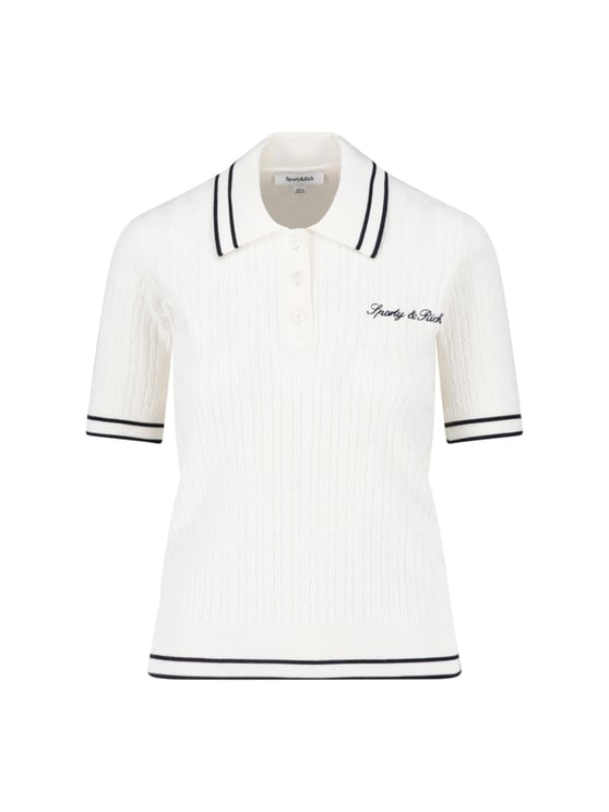 Sporty & Rich Ribbed Texture Polo Shirt with Contrasting Stripes