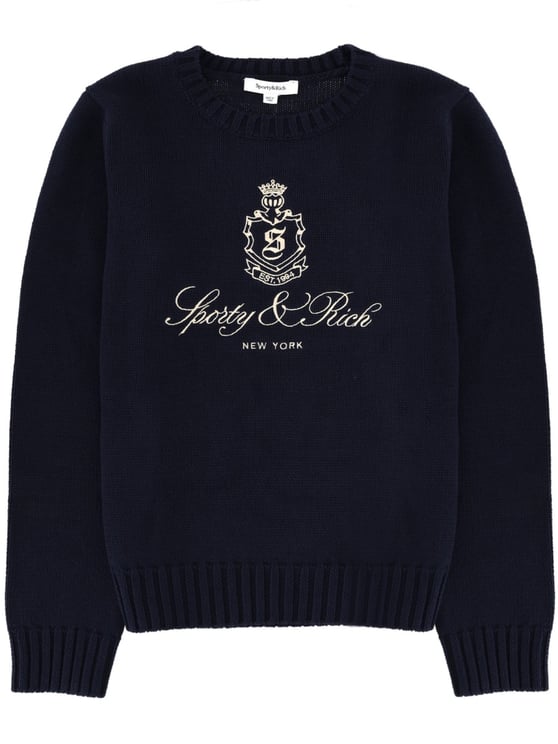 Sporty & Rich Logo Ribbed Cotton Crewneck Jersey
