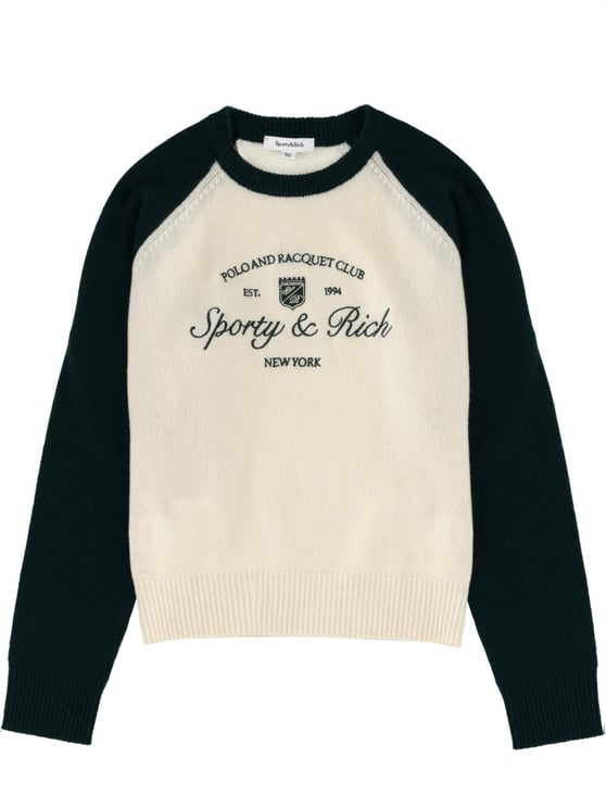 Sporty & Rich Two-Tone Cashmere-Blend Crewneck Jersey
