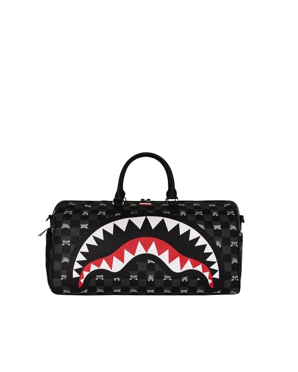 Sprayground Cylindrical Eco Leather Duffle Bag with Shark Graphic