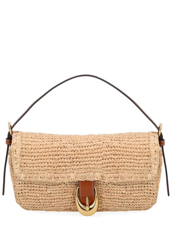 Staud Brown Harlow Structured Raffia Shoulder Bag