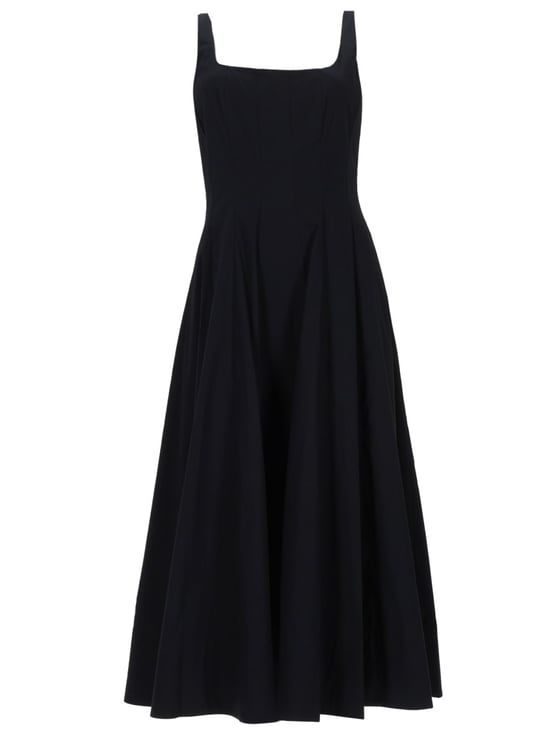 Staud Neutrals Wells Pleated Voluminous Midi Dress