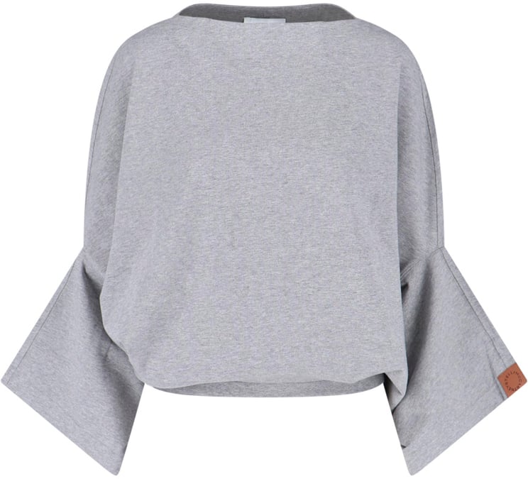 Stella McCartney Grey Cropped Wide Sleeve Logo Sweatshirt