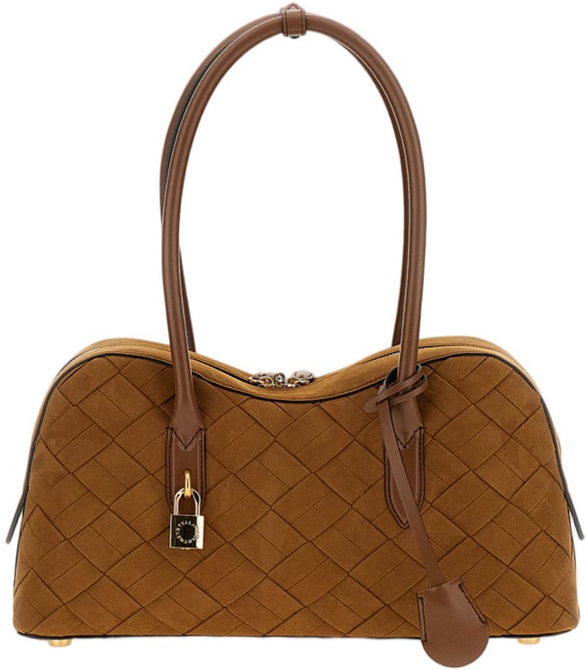 Stella McCartney Woven Suede Shoulder Bag with Brass Padlock Detail
